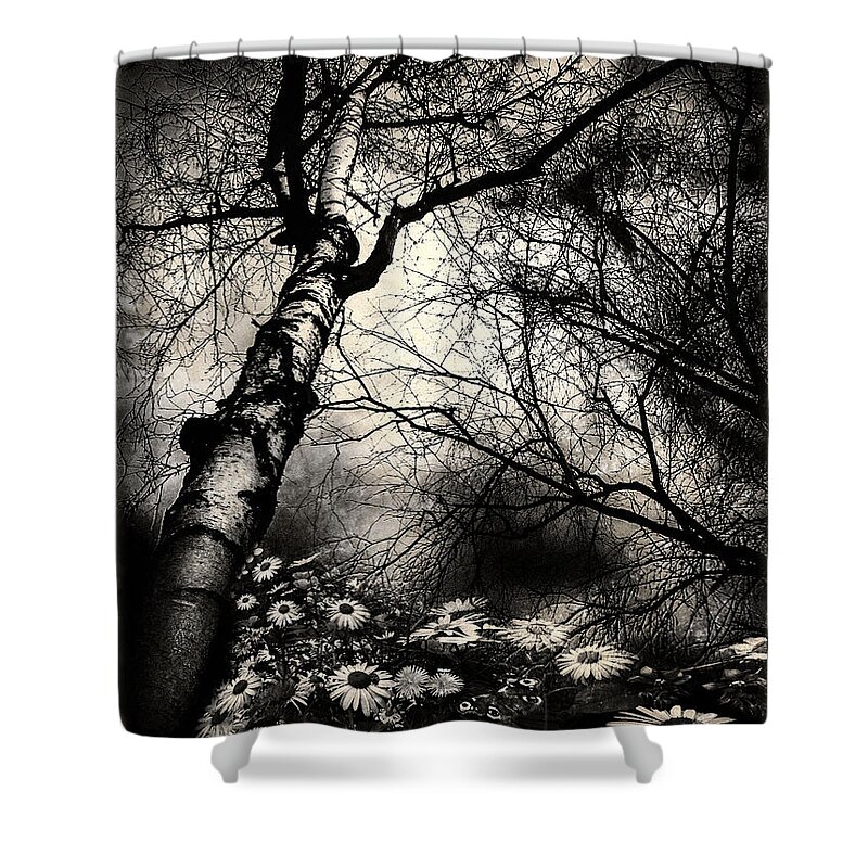 Bark Shower Curtain featuring the digital art Blooms and Branches by Cindy Collier Harris