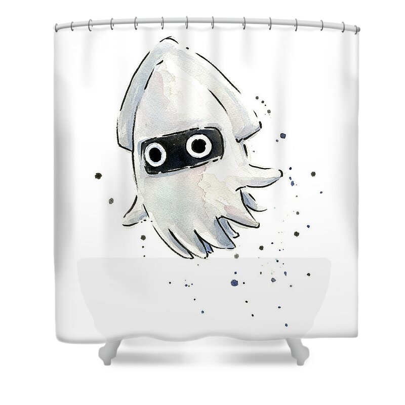 Squid Shower Curtain featuring the painting Blooper Watercolor by Olga Shvartsur