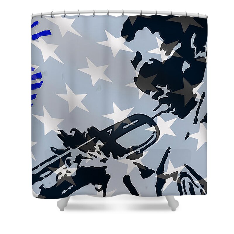 Jazz Shower Curtain featuring the mixed media Blow Your Horn by Robert Margetts