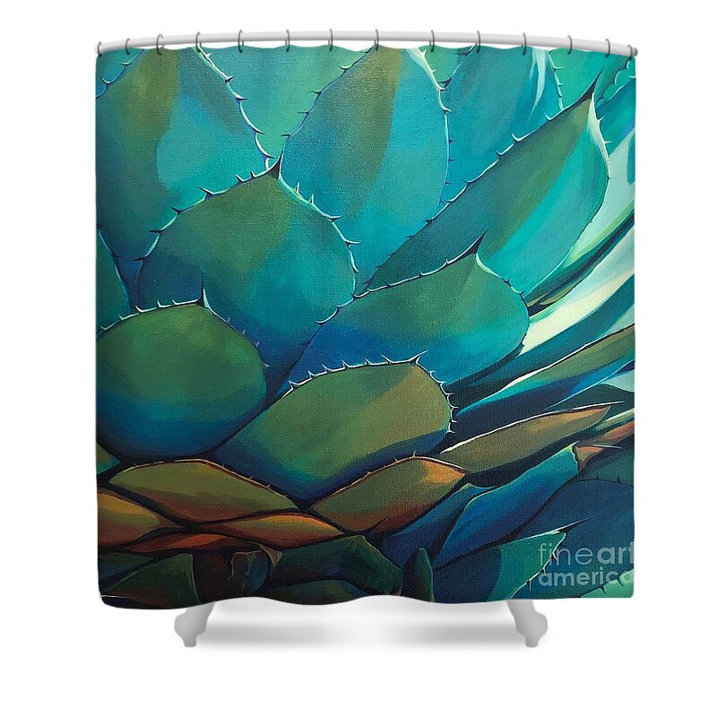 Succulent Shower Curtain featuring the painting Blue Agave by Hunter Jay