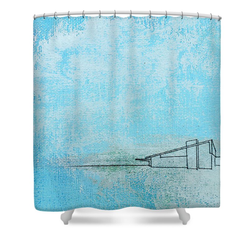 palm Springs Shower Curtain featuring the painting Blue Alexander White Mist by Stan Magnan
