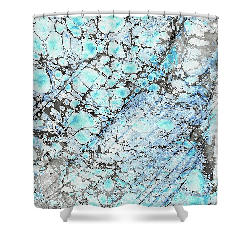 Water Marbling Shower Curtain featuring the painting Blue and Black Wave by Daniela Easter