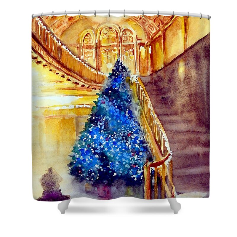  Shower Curtain featuring the painting Blue And Gold 2 - Michigan Theater In Ann Arbor by Yoshiko Mishina