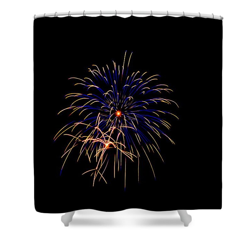Blue And Gold Firework Shower Curtain featuring the photograph Blue and Gold Fireworks by Lisa Wooten