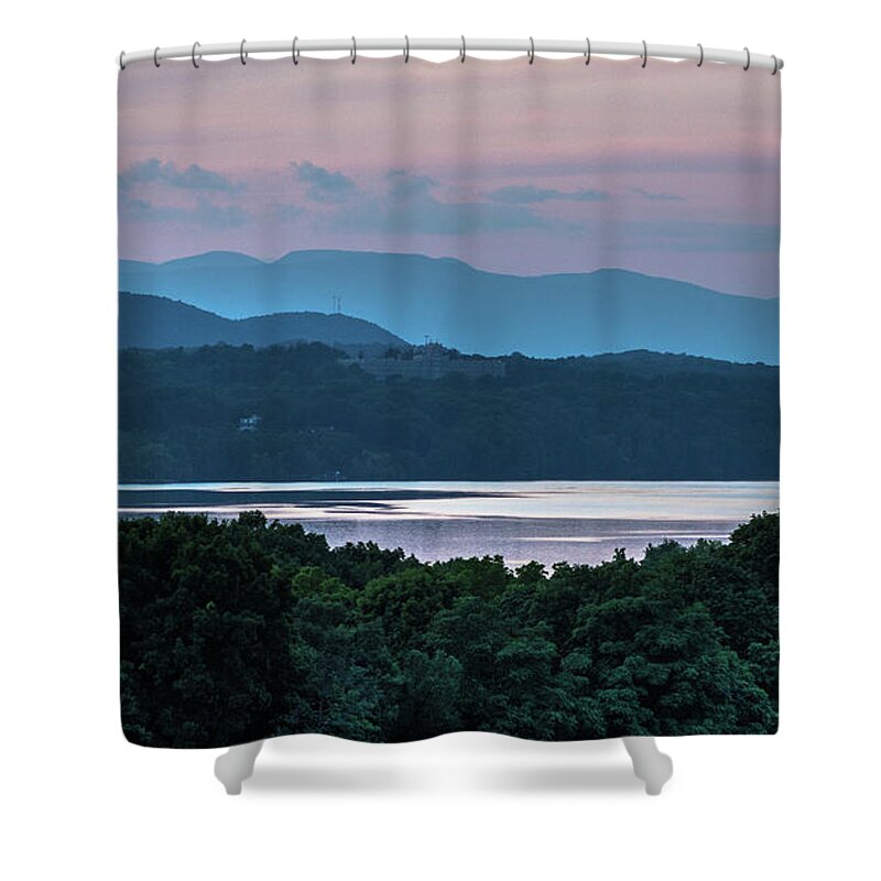 Hudson Valley Shower Curtain featuring the photograph Blue and Green Silhouettes by John Morzen
