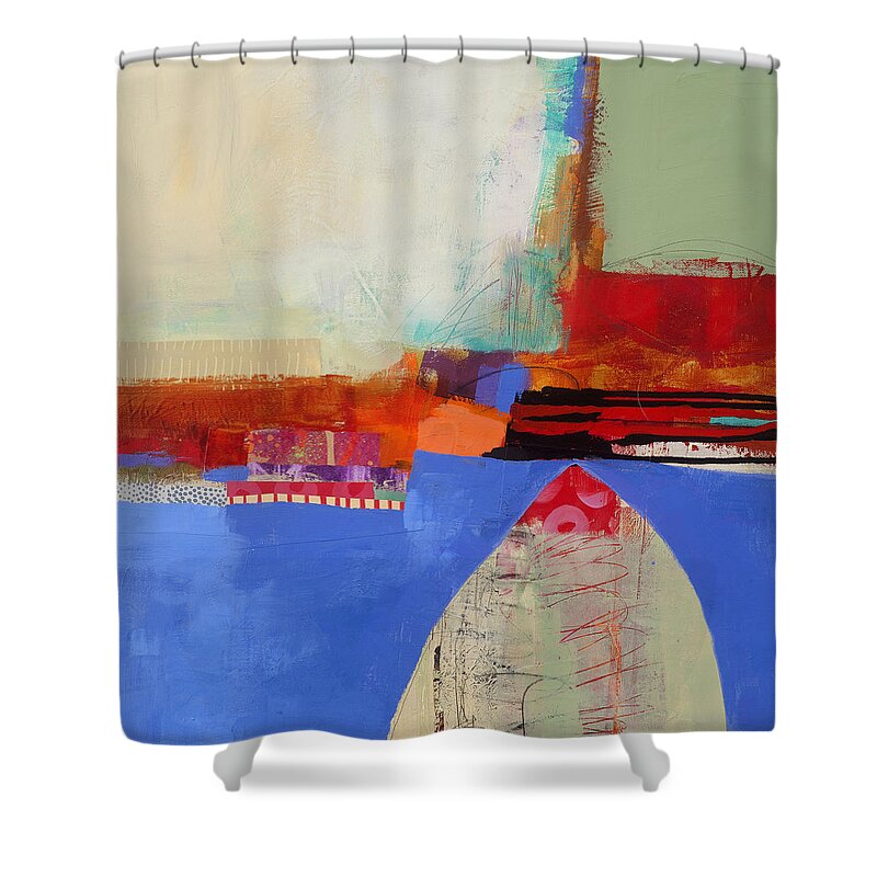 Abstract Art Shower Curtain featuring the painting Blue Arch by Jane Davies