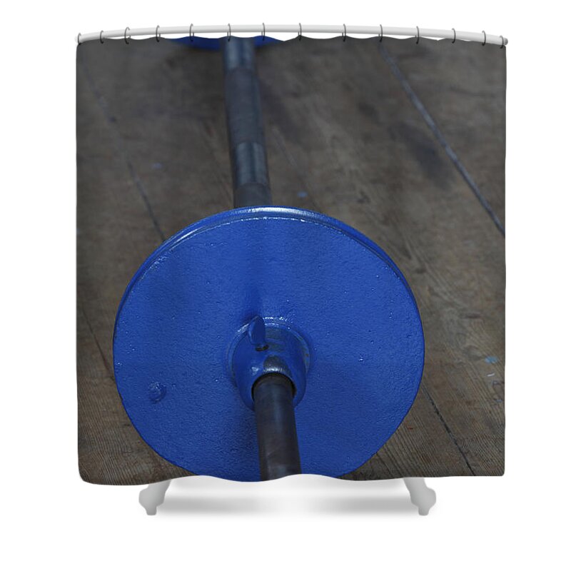 Sport Shower Curtain featuring the photograph Blue bar bells by Ulrich Kunst And Bettina Scheidulin