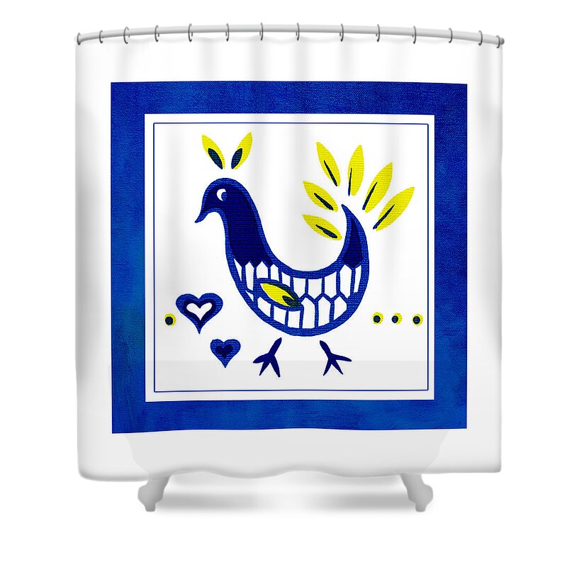 Digital Illustration Shower Curtain featuring the drawing Blue Bird No1 by Bonnie Bruno