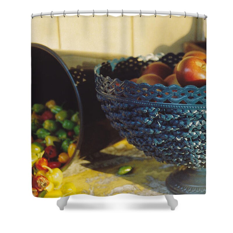 Still Life Shower Curtain featuring the photograph Blue Bowl by Jan Amiss Photography