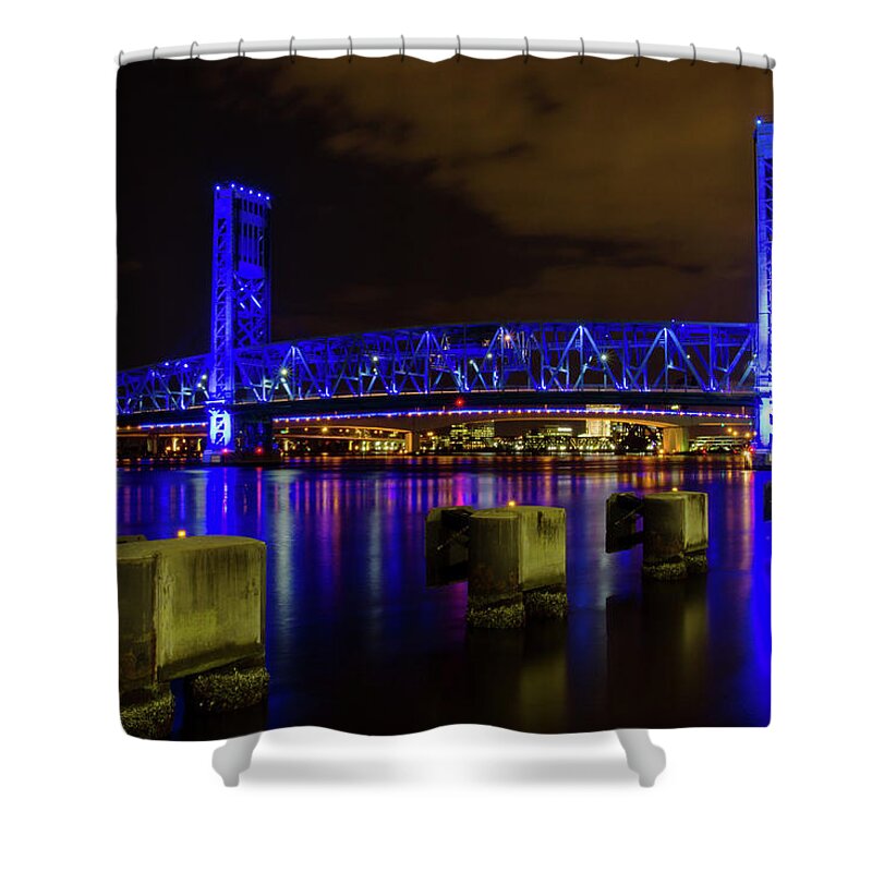 Night Shower Curtain featuring the photograph Blue Bridge 1 by Arthur Dodd