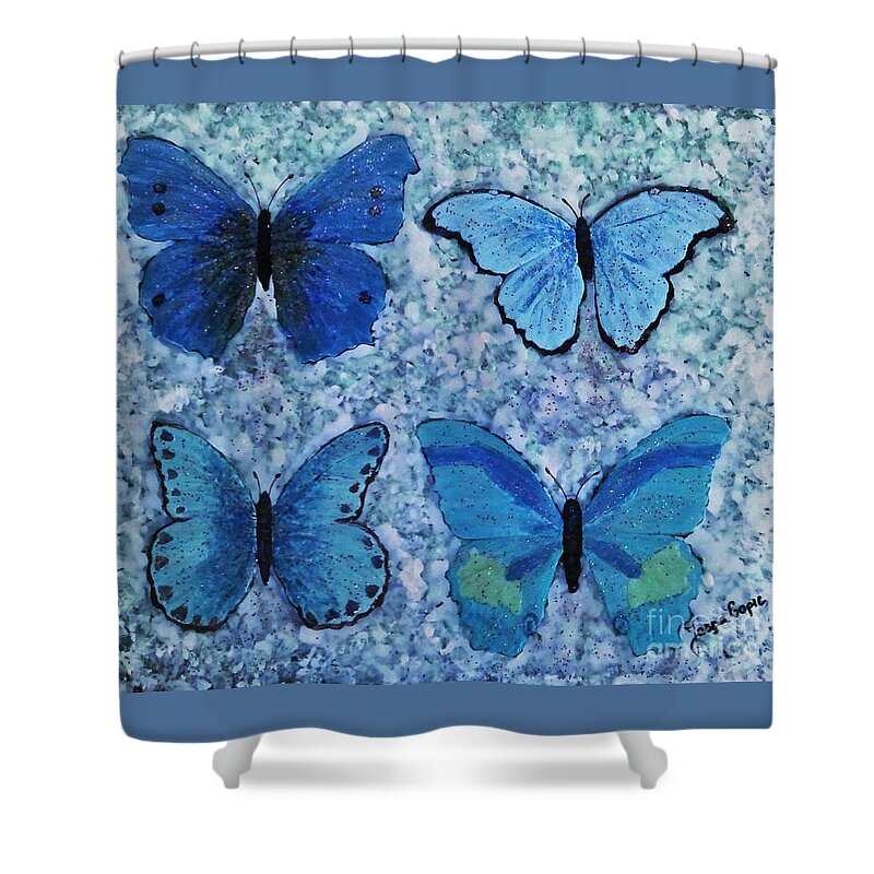 Butterfly Shower Curtain featuring the painting Blue Butterflies by Jasna Gopic