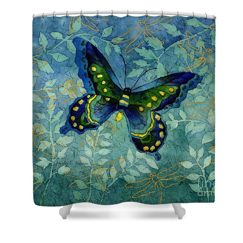 Butterfly Shower Curtain featuring the painting Blue Butterfly by Hailey E Herrera