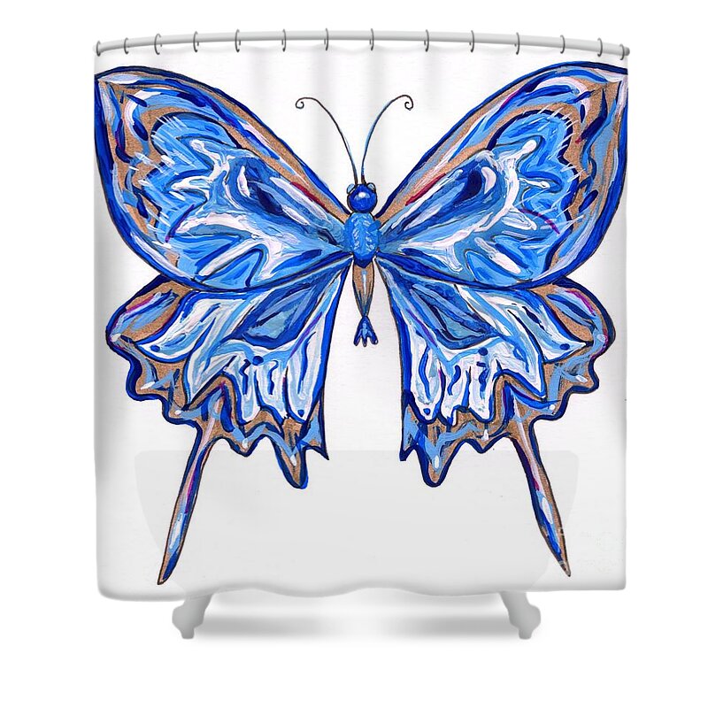 Blue Shower Curtain featuring the painting Blue Butterfly Illustration by Catherine Gruetzke-Blais