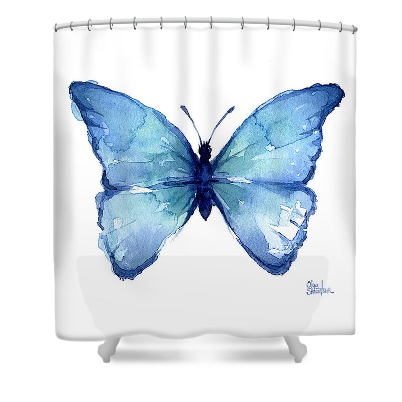 Watercolor Shower Curtain featuring the painting Blue Butterfly Watercolor by Olga Shvartsur