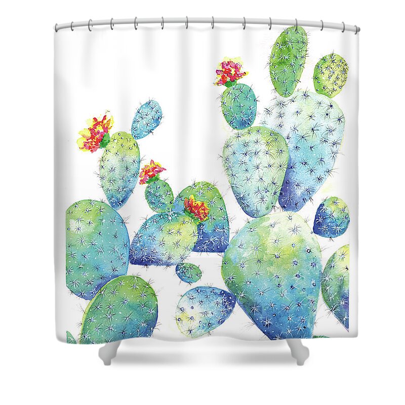 Cactus Shower Curtain featuring the painting BLue Cactus by Isabel Salvador