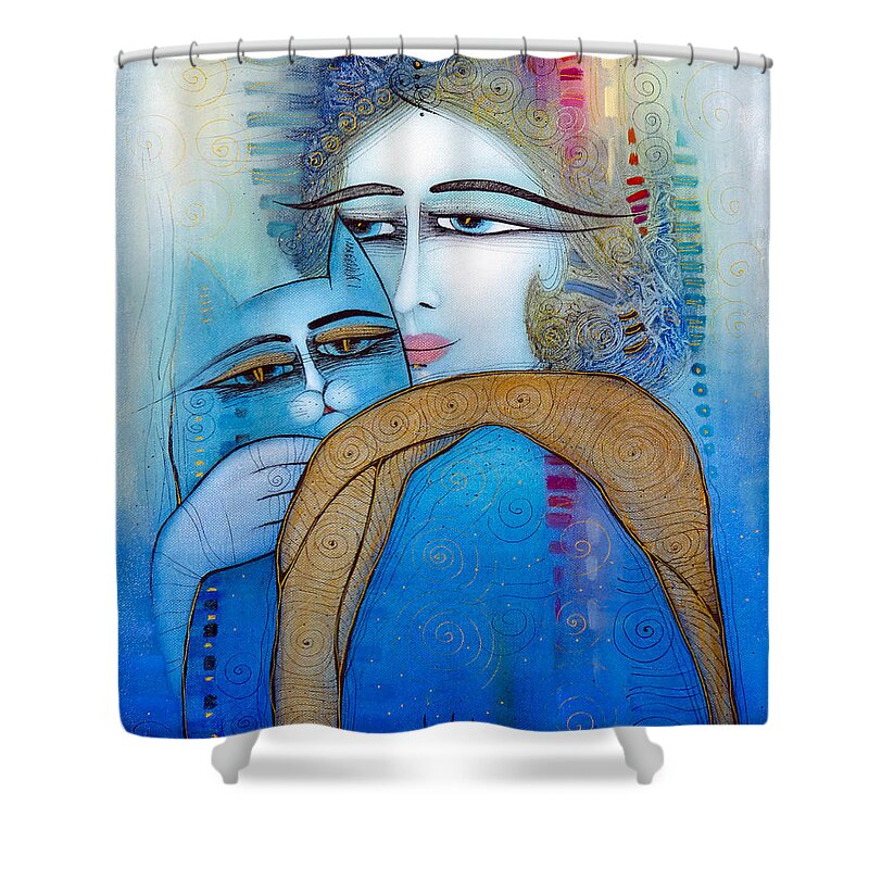 Albena Shower Curtain featuring the painting Blue Cat by Albena Vatcheva