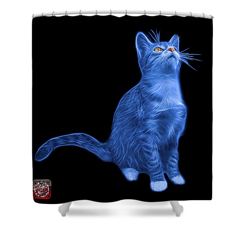 Cat Shower Curtain featuring the painting Blue Cat Art - 3771 BB by James Ahn