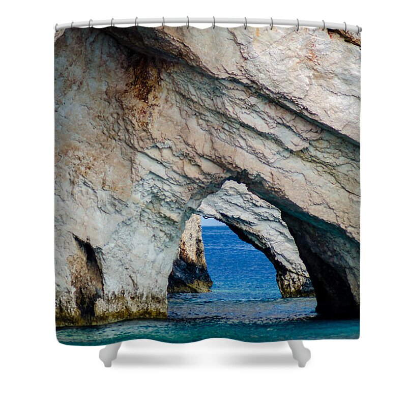 Turquoise Shower Curtain featuring the photograph Blue Caves 2 by Rainer Kersten