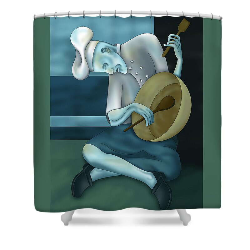 Chef Shower Curtain featuring the painting Blue Chef by Alison Stein