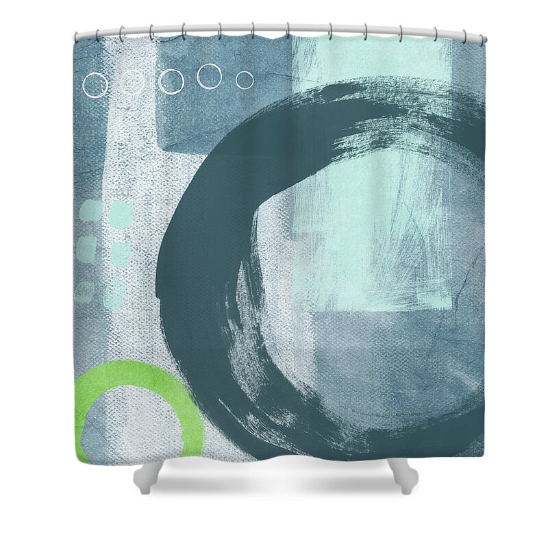 Abstract Shower Curtain featuring the painting Blue Circles 2- Art by Linda Woods by Linda Woods