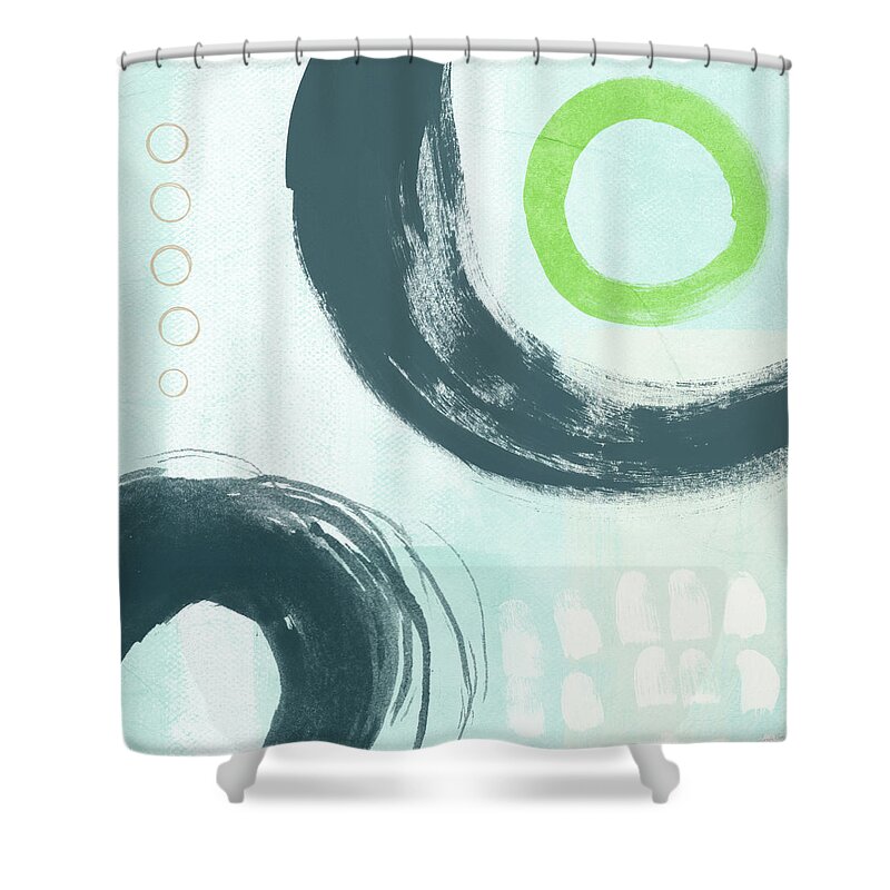 Abstract Shower Curtain featuring the painting Blue Circles 3- Art by Linda Woods by Linda Woods