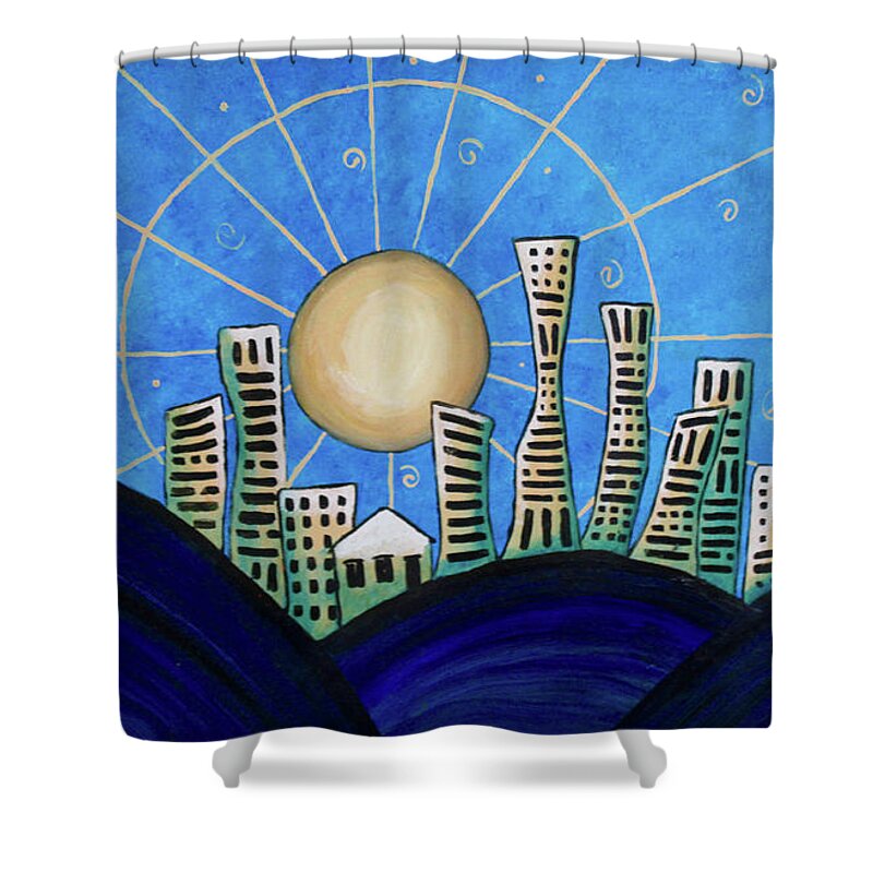 Blue Shower Curtain featuring the painting Blue City by April Burton