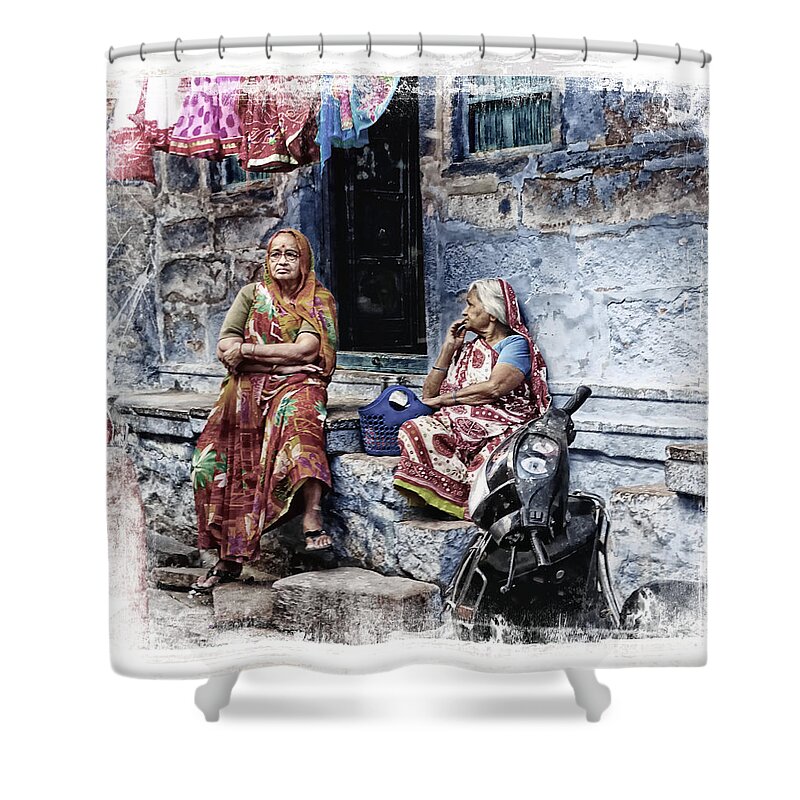 Shop Shower Curtain featuring the photograph Blue City House Hanging Out India Rajasthan 1c by Sue Jacobi