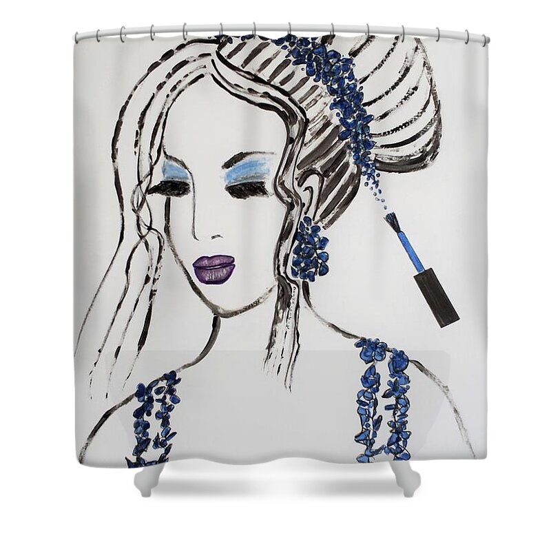 Blue Shower Curtain featuring the painting Blue Color Fan by Jasna Gopic