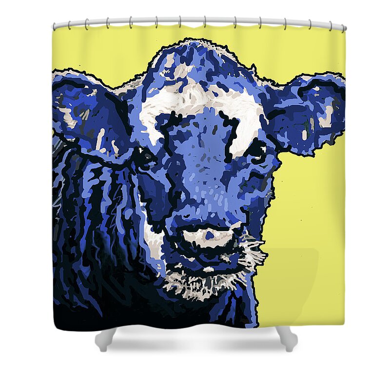 Cow Shower Curtain featuring the painting Blue Cow by Richard De Wolfe