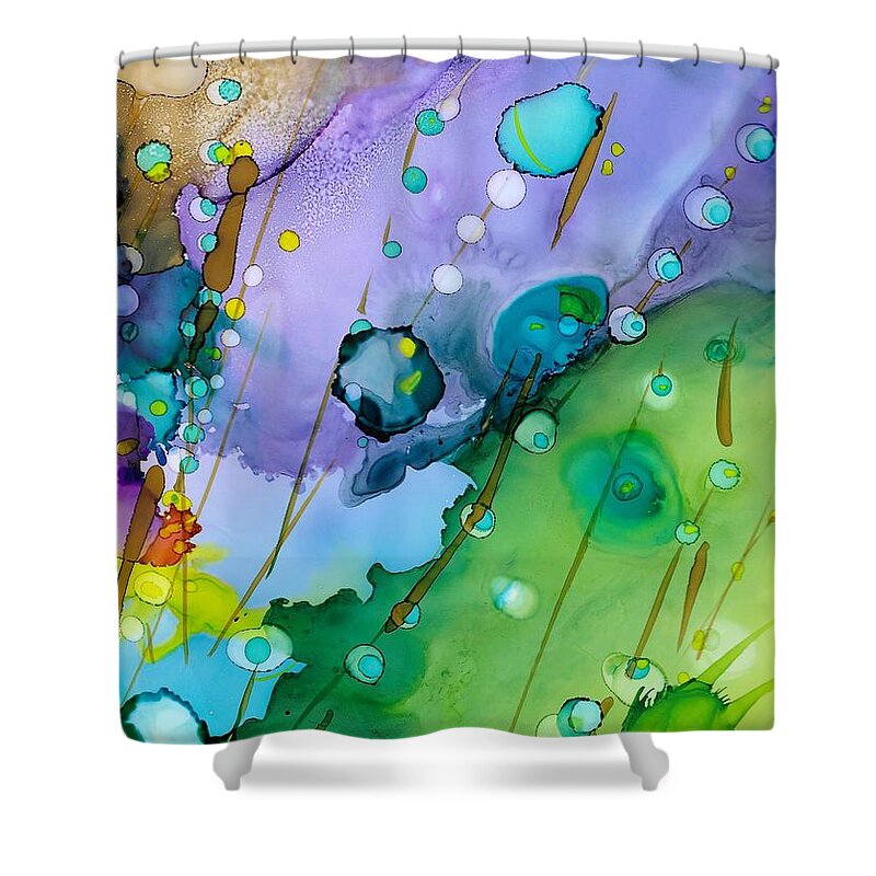 Abstract Shower Curtain featuring the painting Blue Dew by Bonny Butler