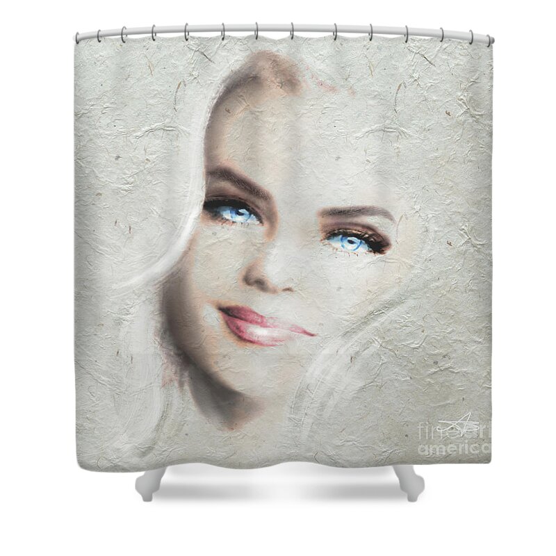 Woman Shower Curtain featuring the painting Blue Eyes Blond by Angie Braun