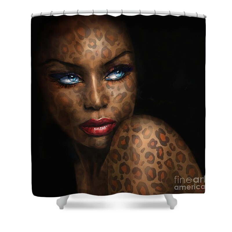 Portrait Shower Curtain featuring the painting Blue Eyes Wild 3 by Angie Braun