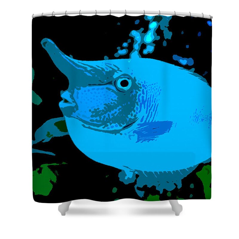 Blue Fish Shower Curtain featuring the painting Blue fish by David Lee Thompson