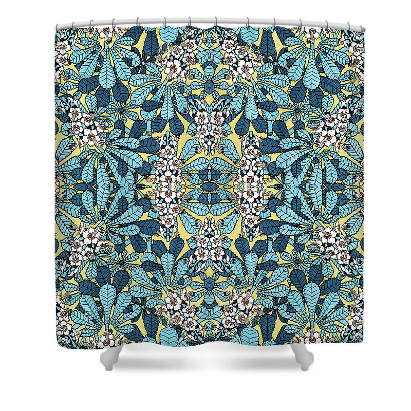 Blue Pattern Shower Curtain featuring the mixed media Blue Floral Leaf Pattern by Christina Rollo