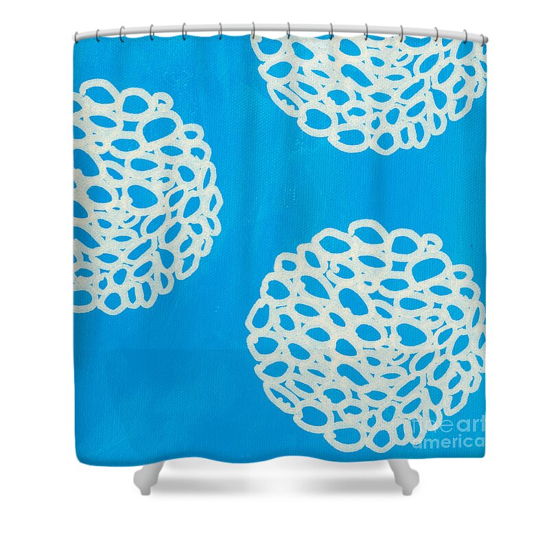 Blue Shower Curtain featuring the painting Blue Garden Bloom by Linda Woods
