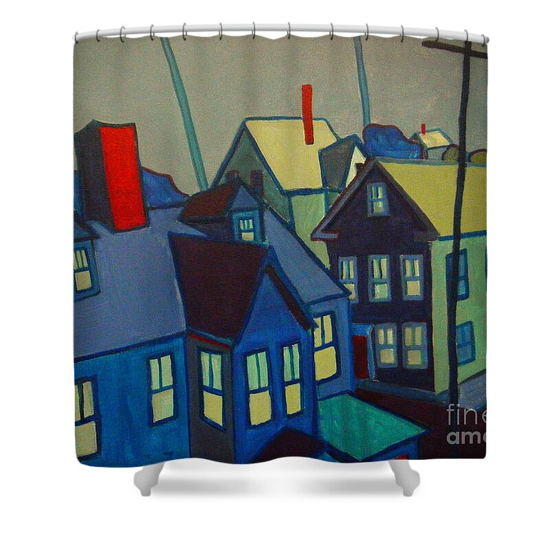 Landscape Shower Curtain featuring the painting Blue Gloucester by Debra Bretton Robinson