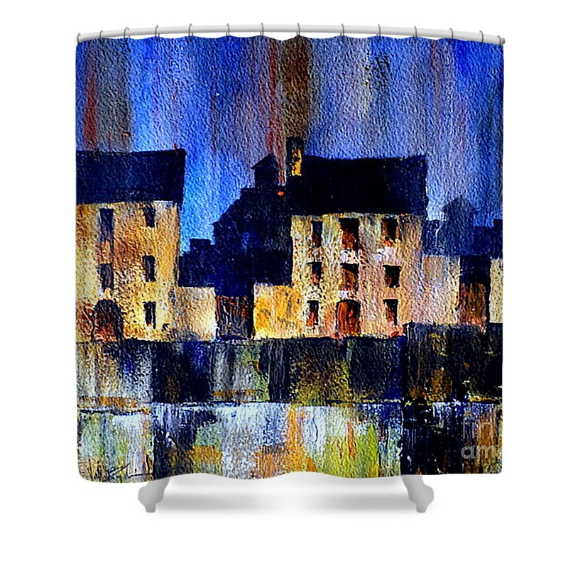 Ireland Shower Curtain featuring the painting Blue Haven by Val Byrne