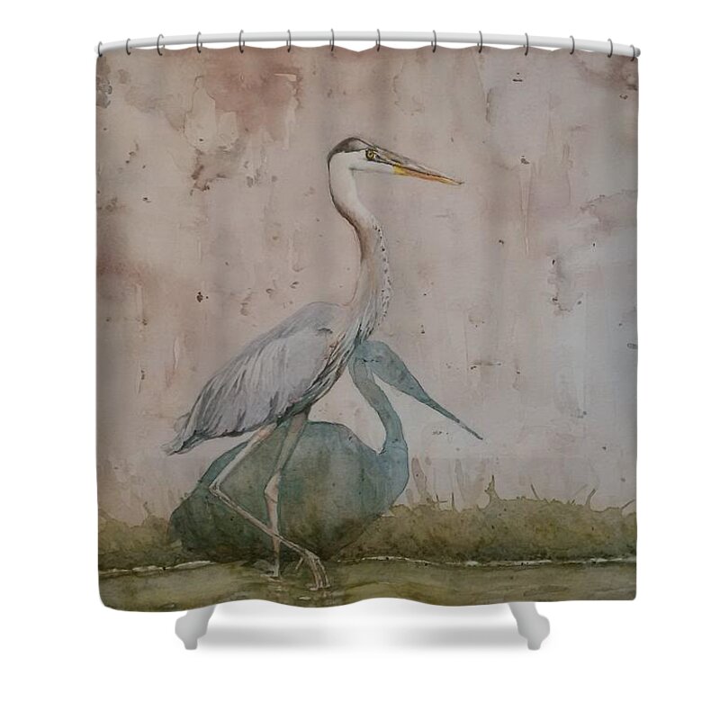 Blue Heron Shower Curtain featuring the painting Blue Heron by Sheila Romard