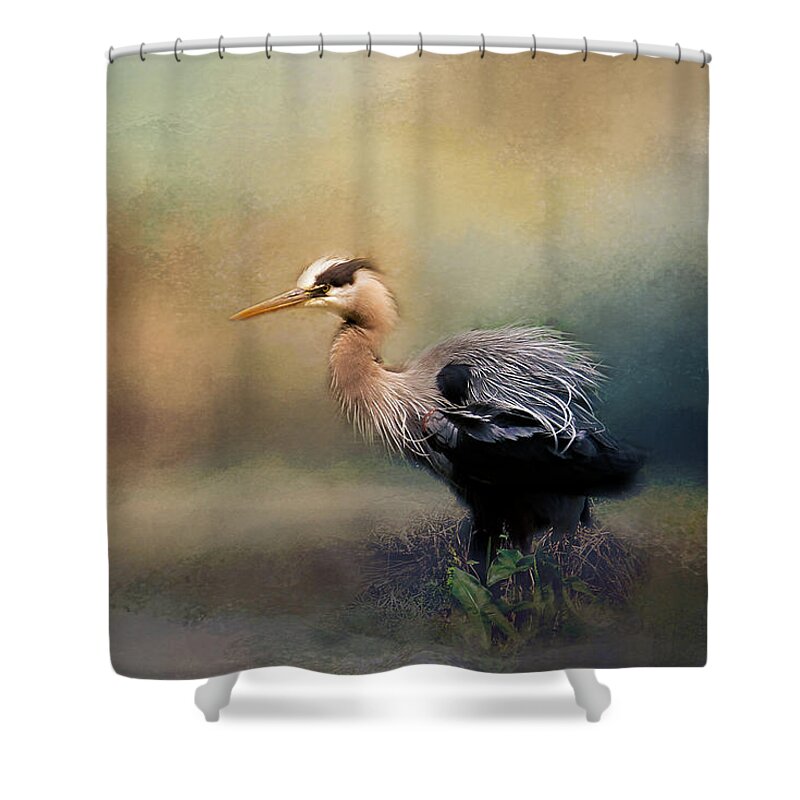 Heron Shower Curtain featuring the photograph Blue Heron with Texture by Eleanor Abramson