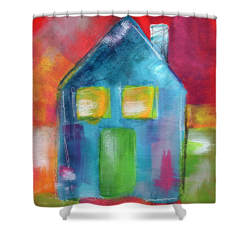 House Shower Curtain featuring the painting Blue House- Art by Linda Woods by Linda Woods