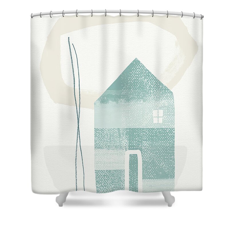 Modern Shower Curtain featuring the painting Blue House in Moonlight- Art by Linda Woods by Linda Woods