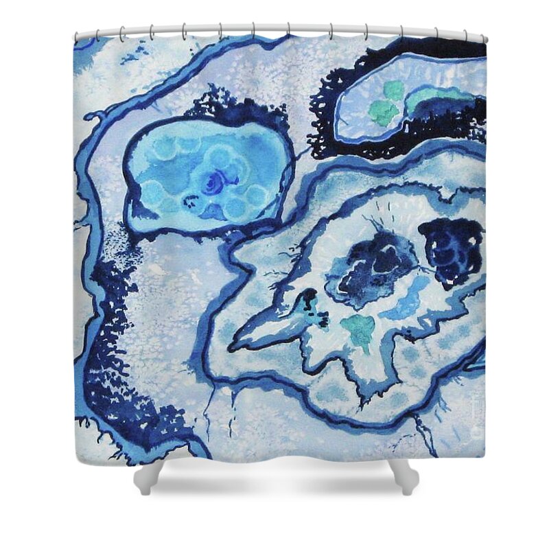 Abstract Shower Curtain featuring the painting Blue Lace Agate I by Ellen Levinson
