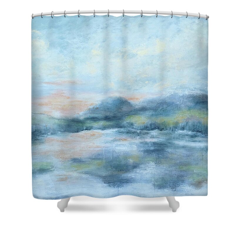 Abstract Shower Curtain featuring the painting Blue Lake by Katrina Nixon
