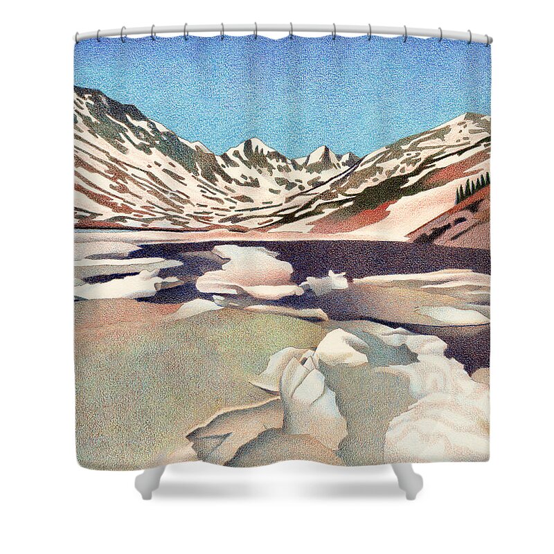 Blue Shower Curtain featuring the drawing Blue Lakes Colorado by Dan Miller