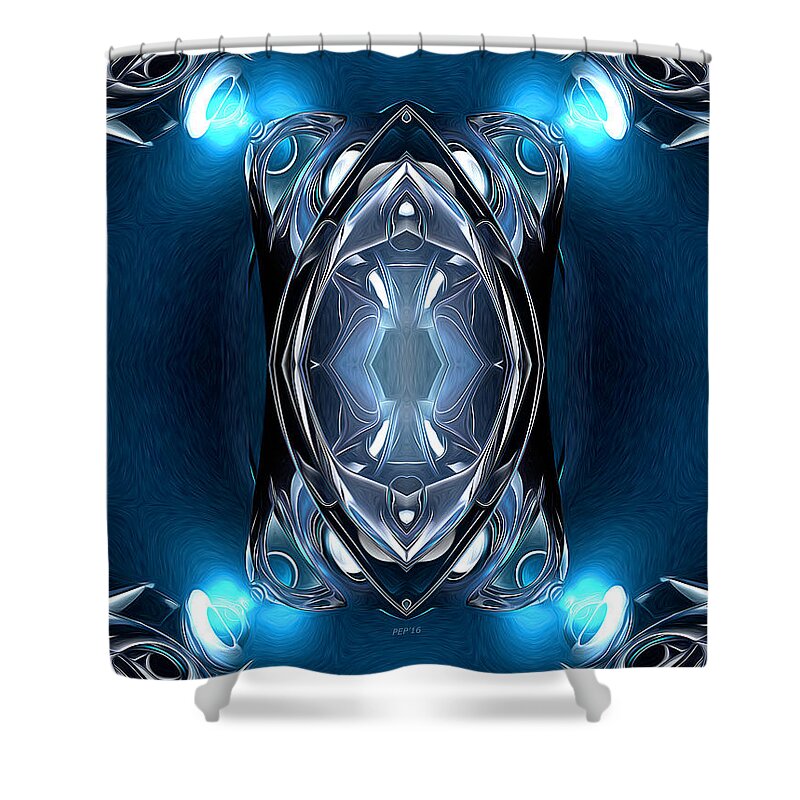 Blue Shower Curtain featuring the digital art Blue Lights On Metal by Phil Perkins