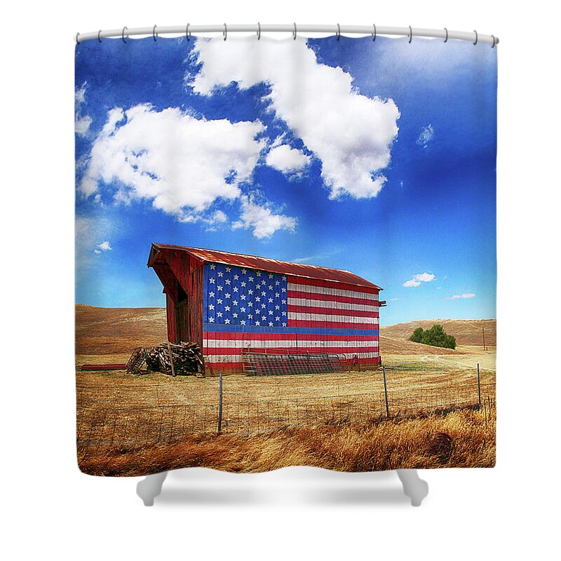 Police Shower Curtain featuring the photograph Blue Line Barn by Don Schimmel