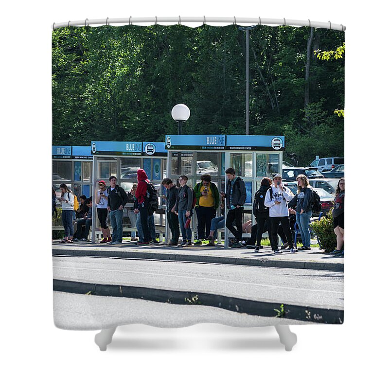 Blue Line On Campus Shower Curtain featuring the photograph Blue Line on Campus by Tom Cochran
