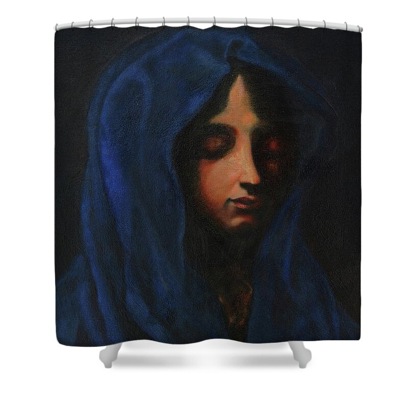 Dolci Carlo Shower Curtain featuring the painting Blue Madonna by MotionAge Designs