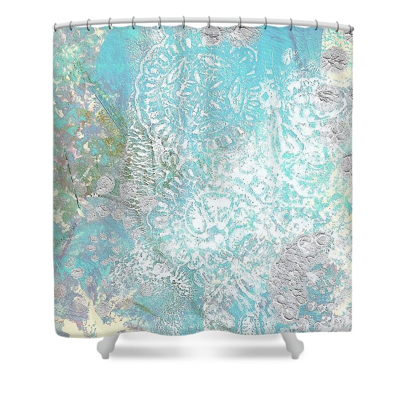 Blue Shower Curtain featuring the painting Blue Monoprint 1 by Cynthia Westbrook