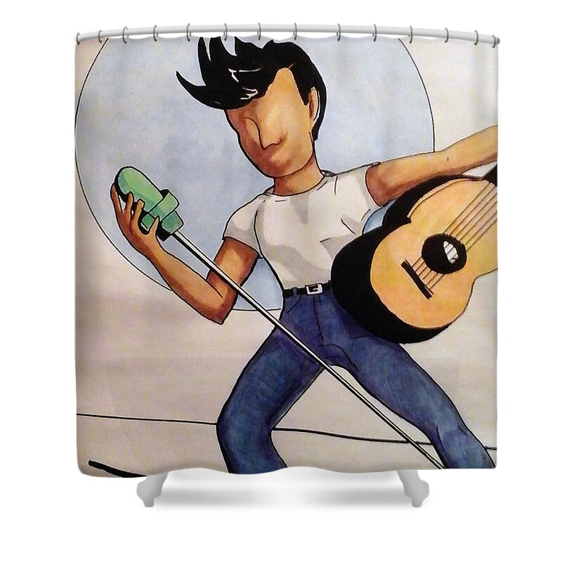 Music Shower Curtain featuring the drawing Blue Moon by Loretta Nash